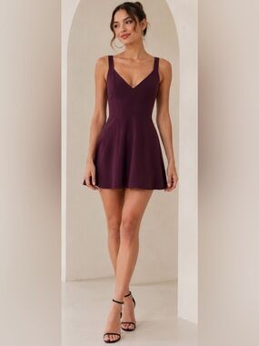 Speechless Plum V-Neck Fit-and-Flare Mini Dress